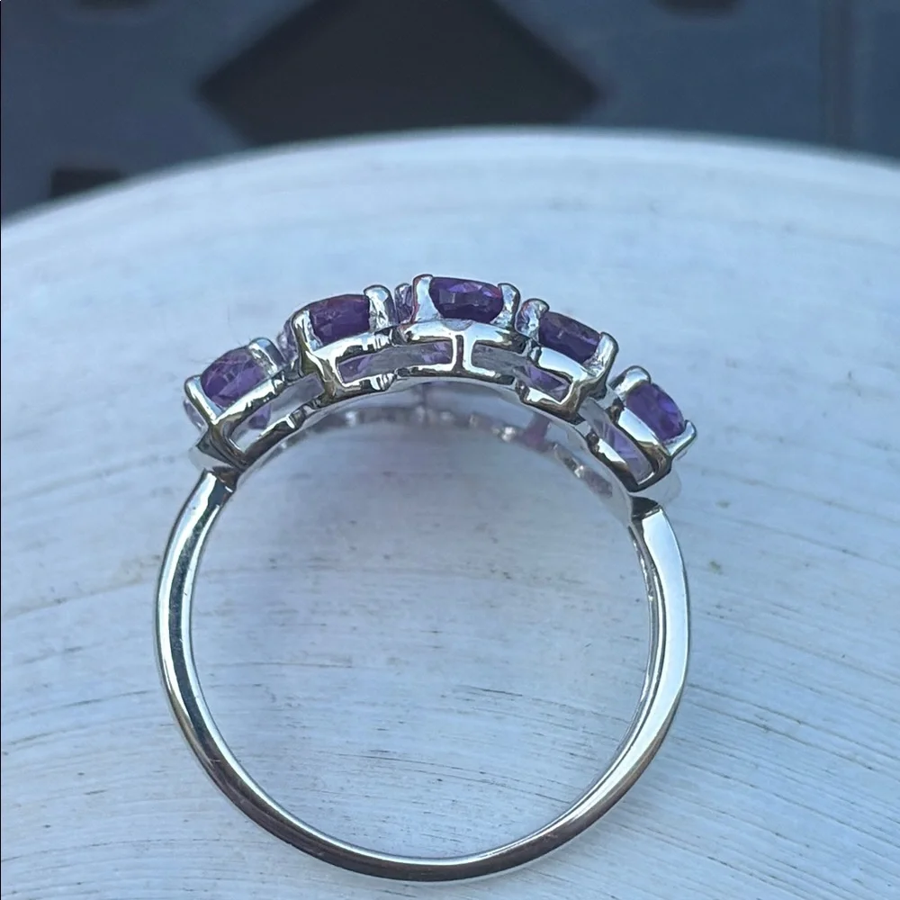 Natural 3.30 carat Genuine Amethyst Waterfall Design Cluster Ring Size 8